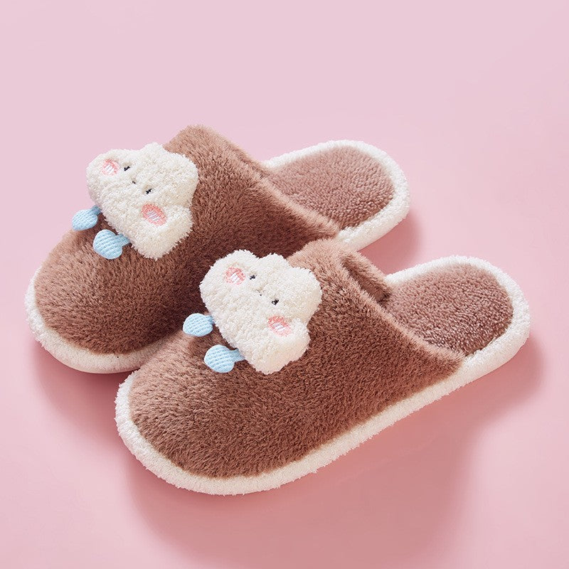 Women Cozy Plush Slippers - Cloud Design Brown
