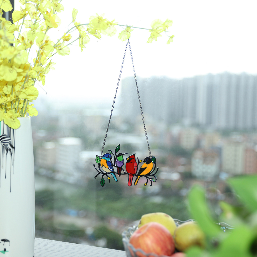 Bird Stained Glass Hangings 4 Birds