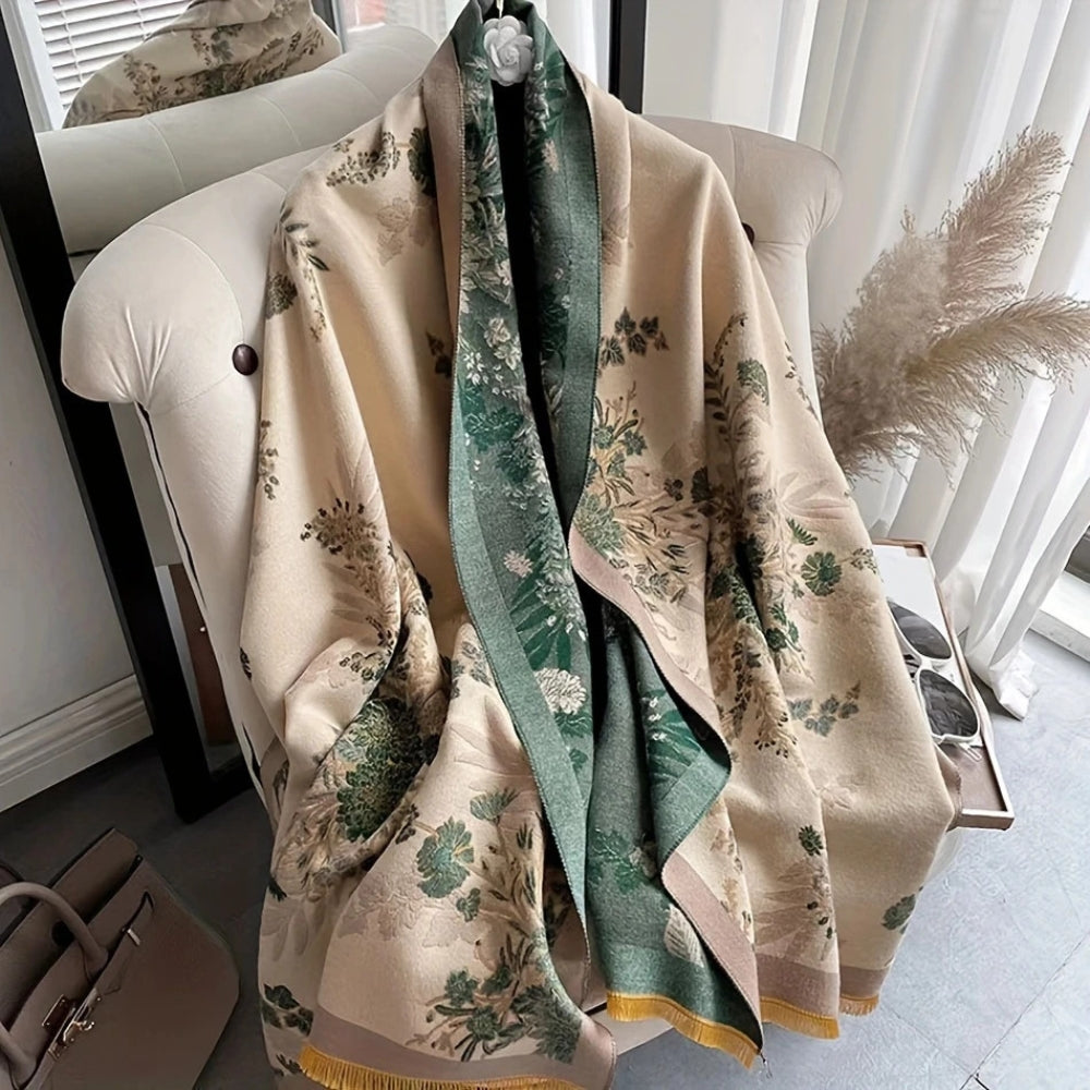 Nuvé Floral Soft Double Sided Scarf Olive Cream