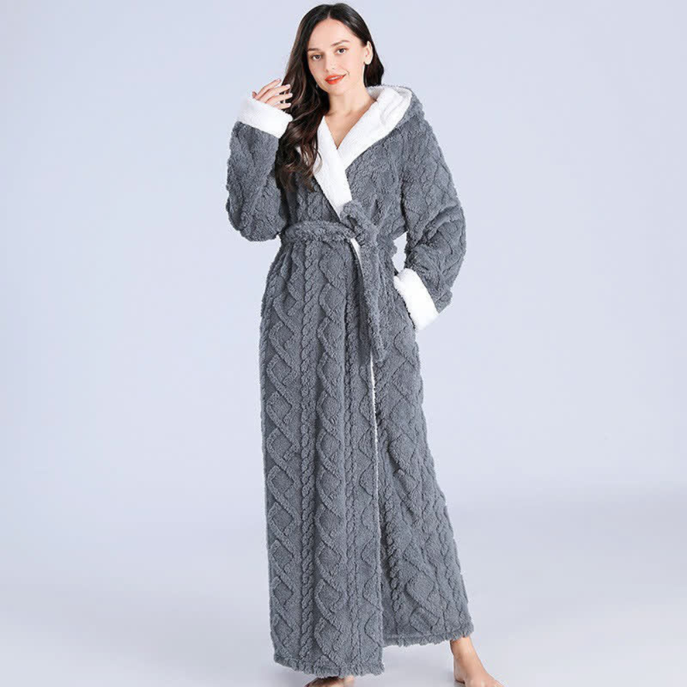 Plush Long Hooded Robe Gray
