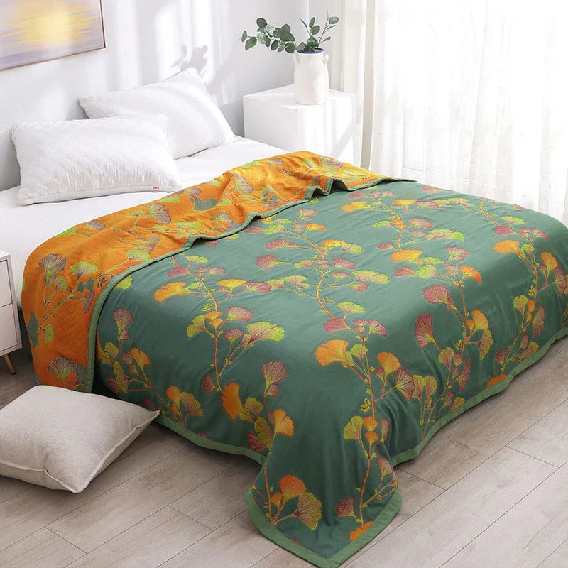 Jacquard Floral Ginkgo Leaves Reversible Coverlet Without Pillowcases