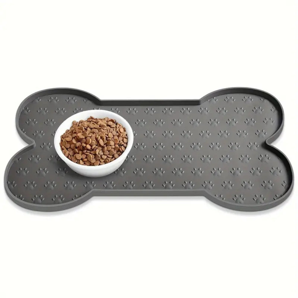 Bone-Shaped Silicone Pet Feeding Mat Gray