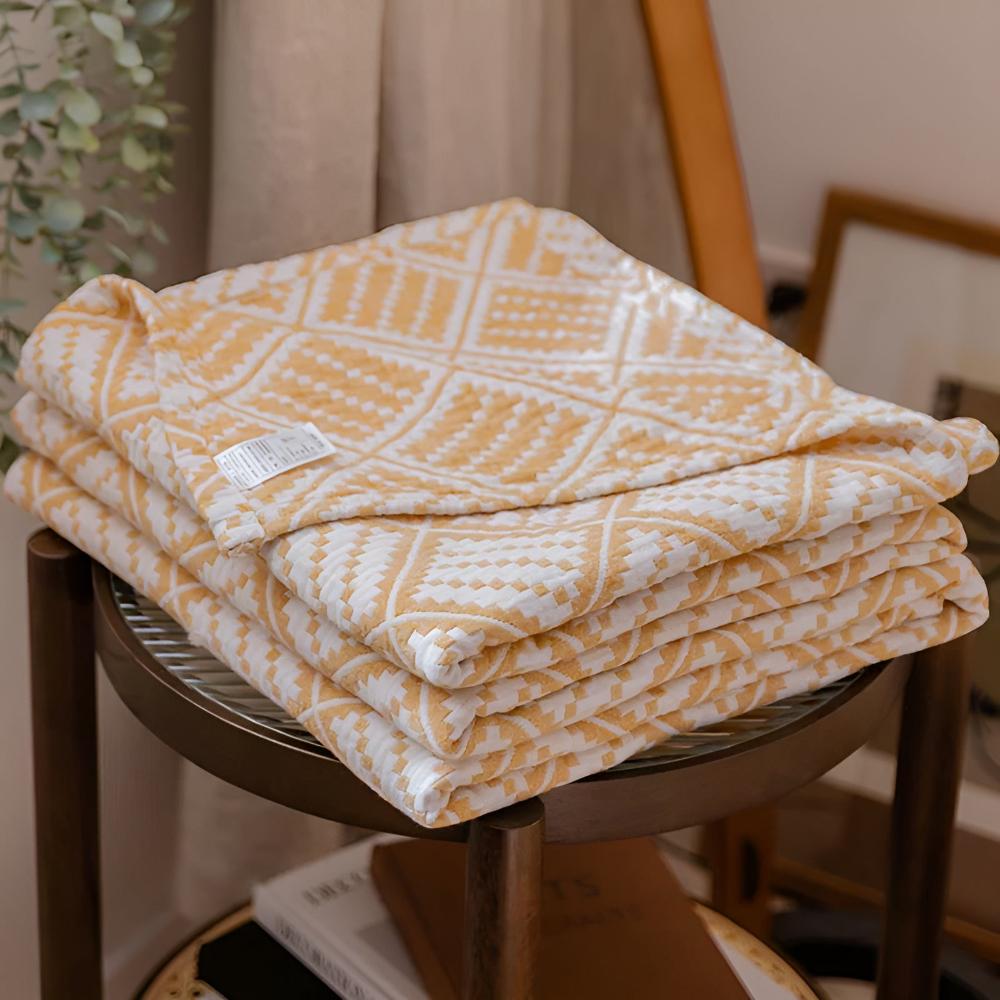 Plaid Pattern Cotton Blanket Sunflower Glow