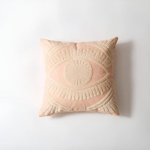 Boho Eye Embroidered Cushion Cover Blush