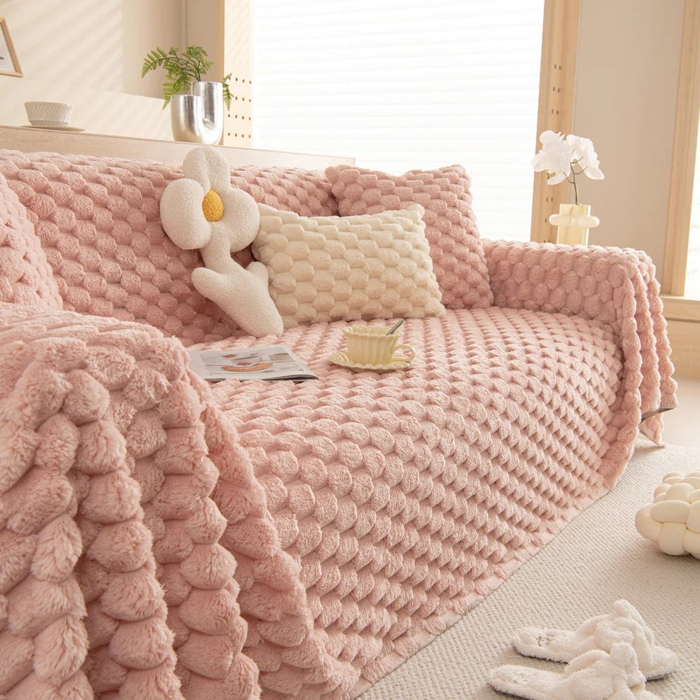 Tufted Rabbit Faux Sofa Cover Pink
