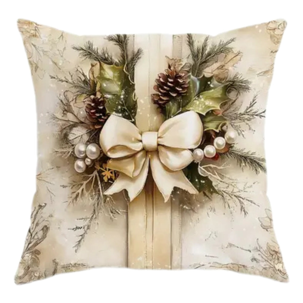 Golden Velvet Christmas Cushion Covers Ribbon 18"x18"