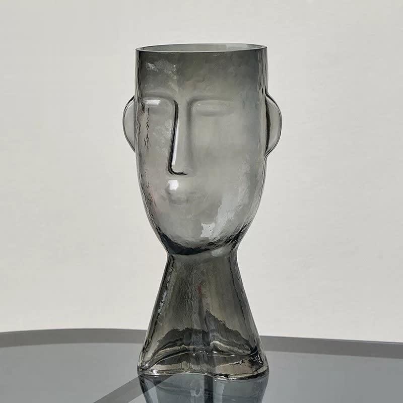 Artistic Face Handblown Glass Vase Grey Large