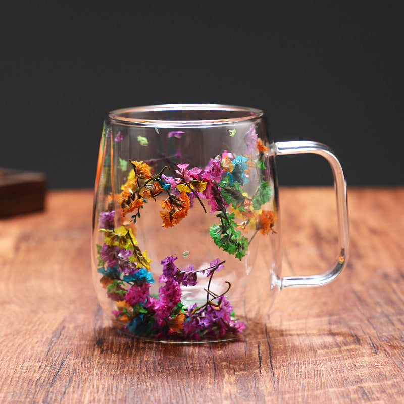 Dried Flower Glass Mug Double Wall