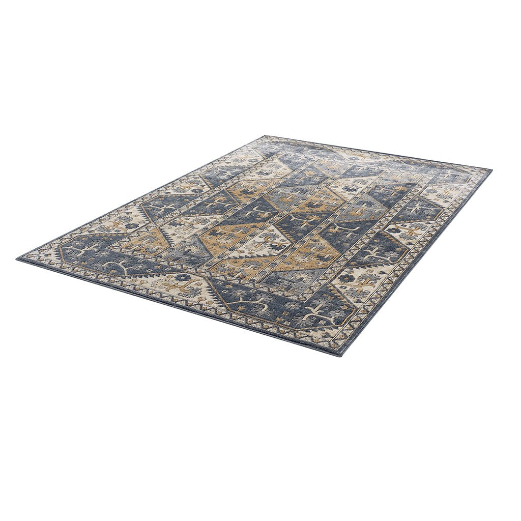 Dakota Tiled Border Area Rug 8x10' Blue Cream