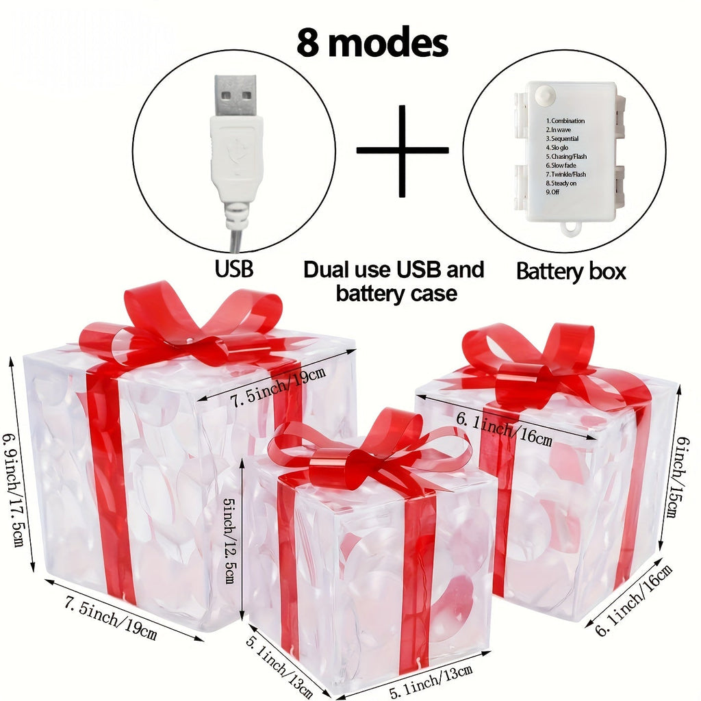 Holly Jolly Boxes™ - Set Of 3 Christmas Light Gift Boxes Decoration