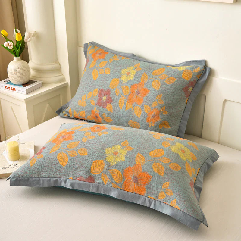 100% Cotton Quilt for Bed - Reversible with Leaf Floral Pattern