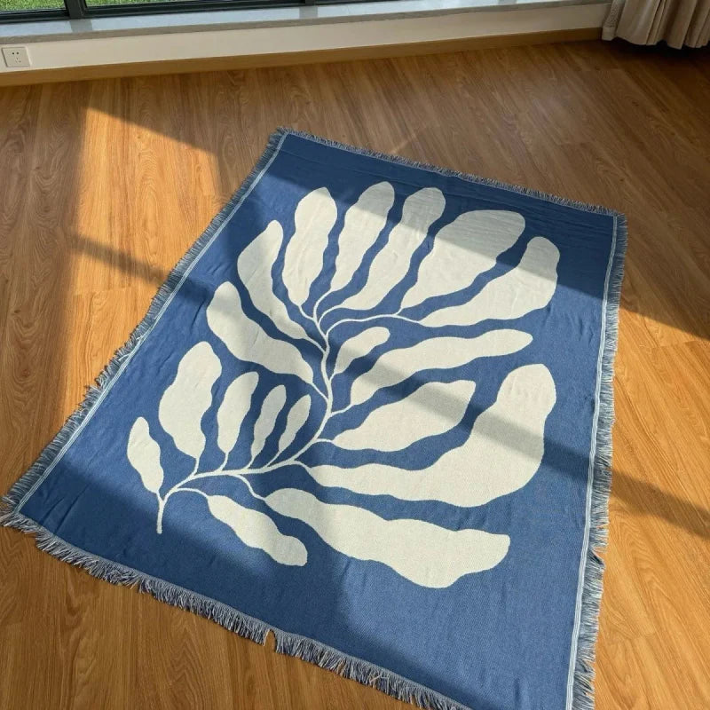 Abstract Art Reversible Woven Tapestry Blanket Leaf