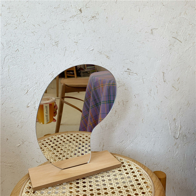 Abstract Cut Glass Mirror on Wood Drop Shape