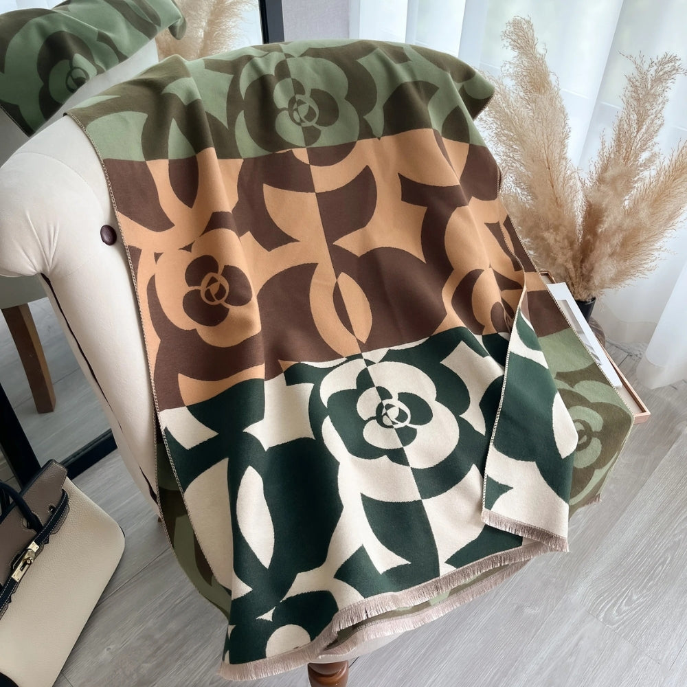 Abstract Retro Fringe Soft Shawl Woodland Rose