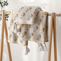 Knitted Throw Blanket – Mustard Rose Pattern with Tassels  51" x 67"