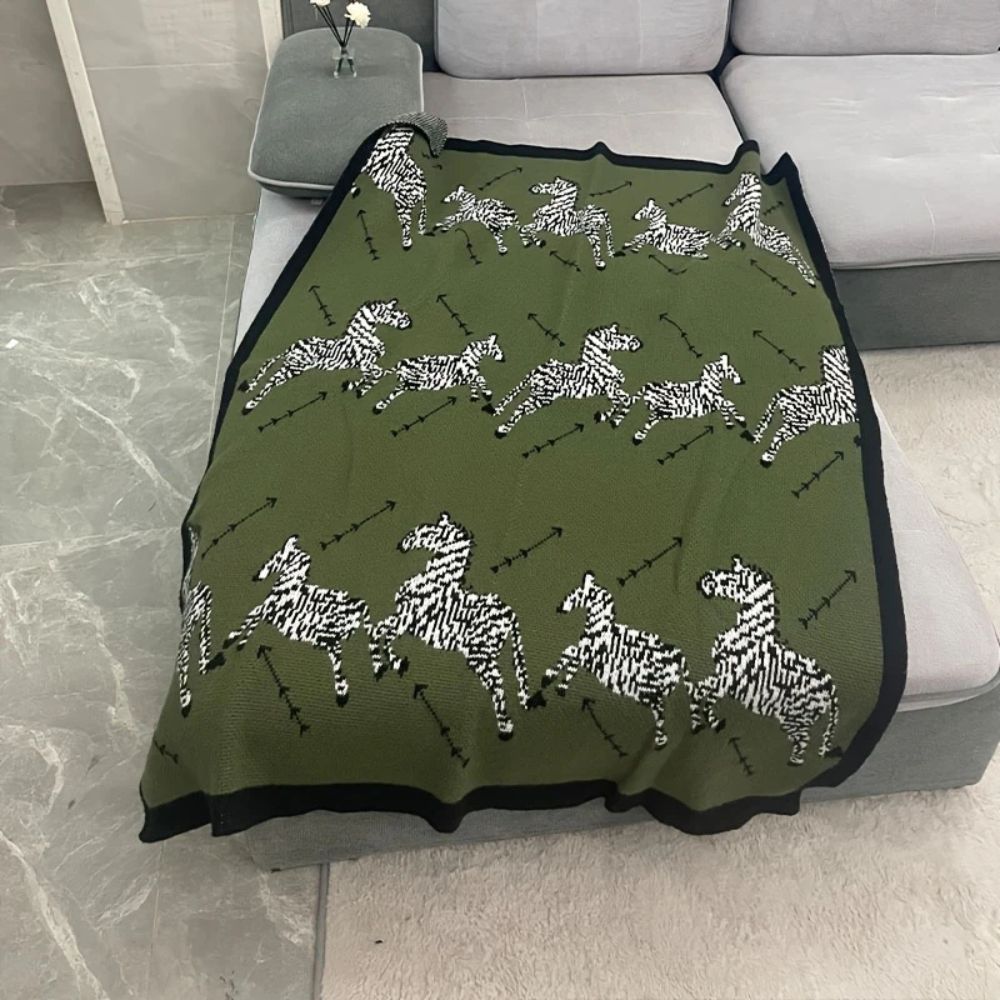 Acrylic Vintage Wild Zebra Knitted Blanket