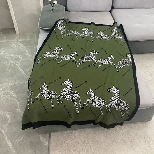 Acrylic Vintage Wild Zebra Knitted Blanket