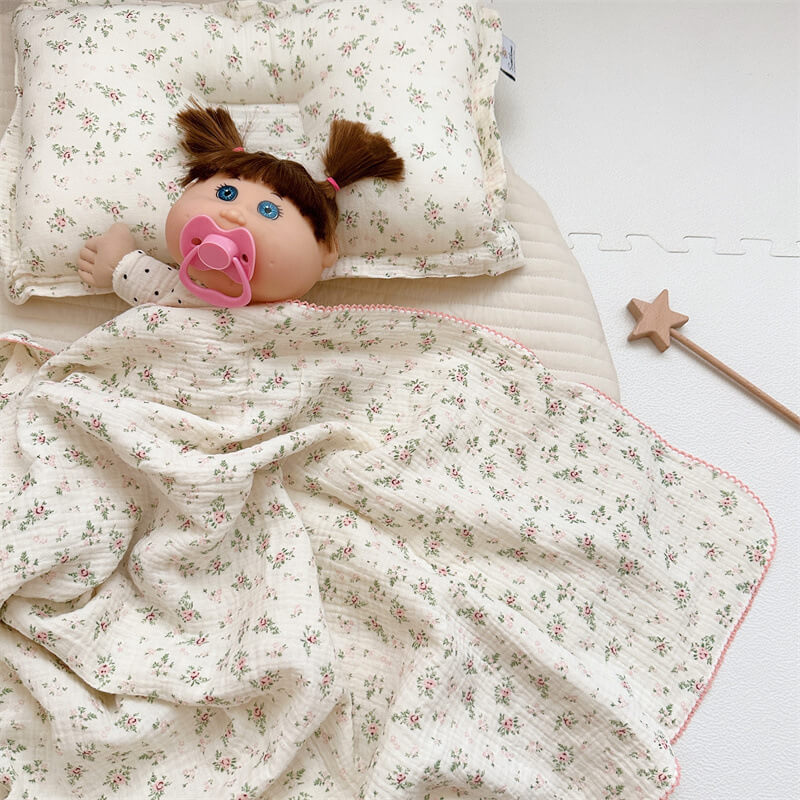 Muslin Toddler Blanket & Pillow Set – Pomegranate Floral