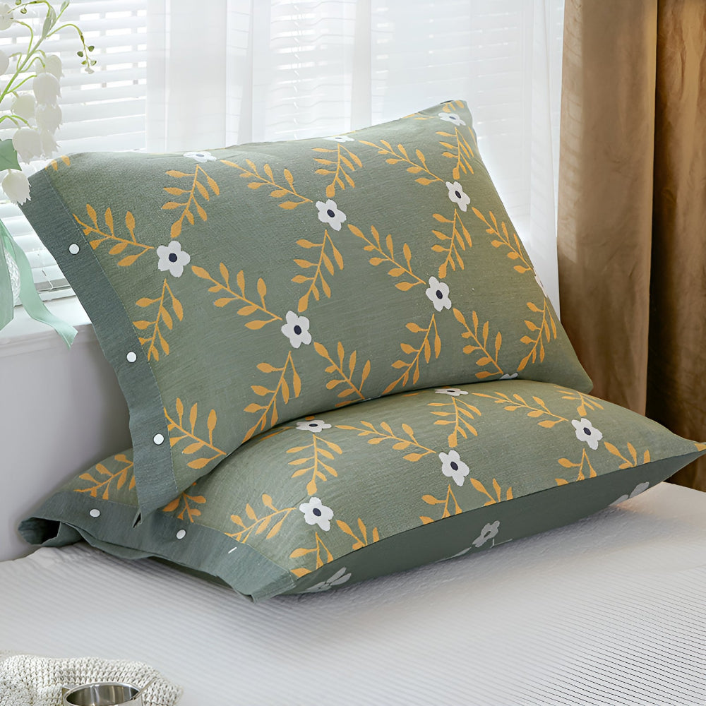 Pure Cotton Buttoned Pillowcase Green Serenity