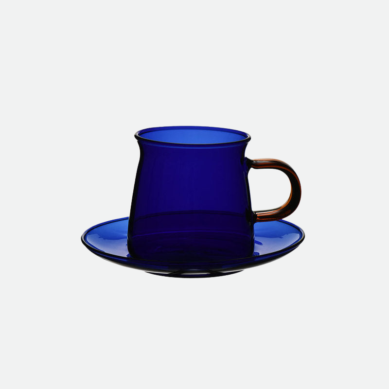 Alfie Contrast Handle Colored Glass Cup & Saucer Dark Blue