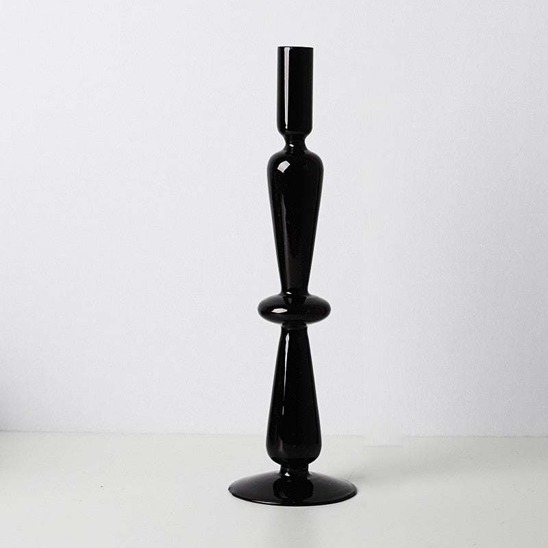 All Black Glass Candle Holders Ring Black