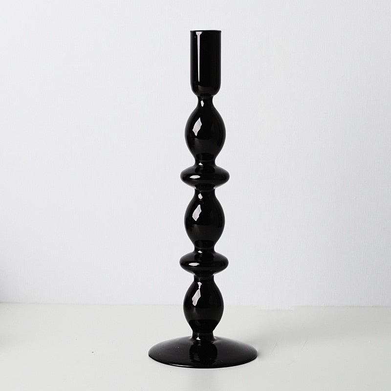 All Black Glass Candle Holders Small Lace Ring Black