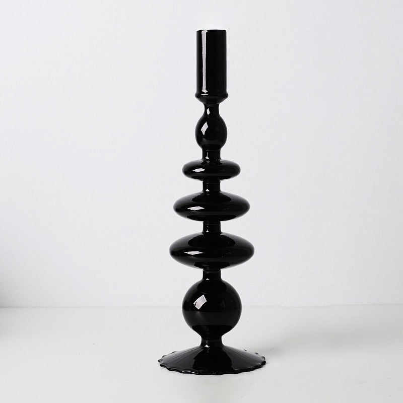 All Black Glass Candle Holders Big Lace Ring Black