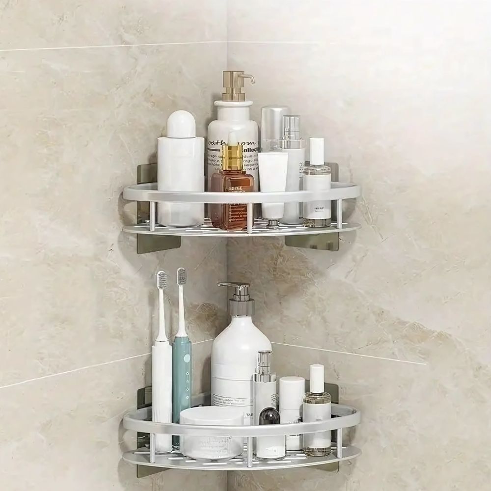 Aluma Curve Shower Caddy 2 Layer Silver