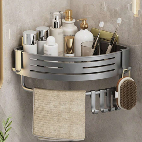 Aluminum Corner Shower Caddy Rack Light Silver With Pole