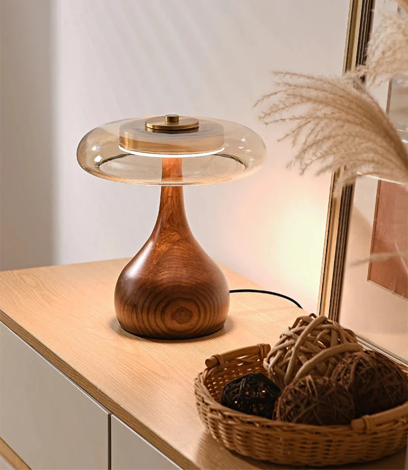 Amandine Retro Wood & Glass Table Lamp