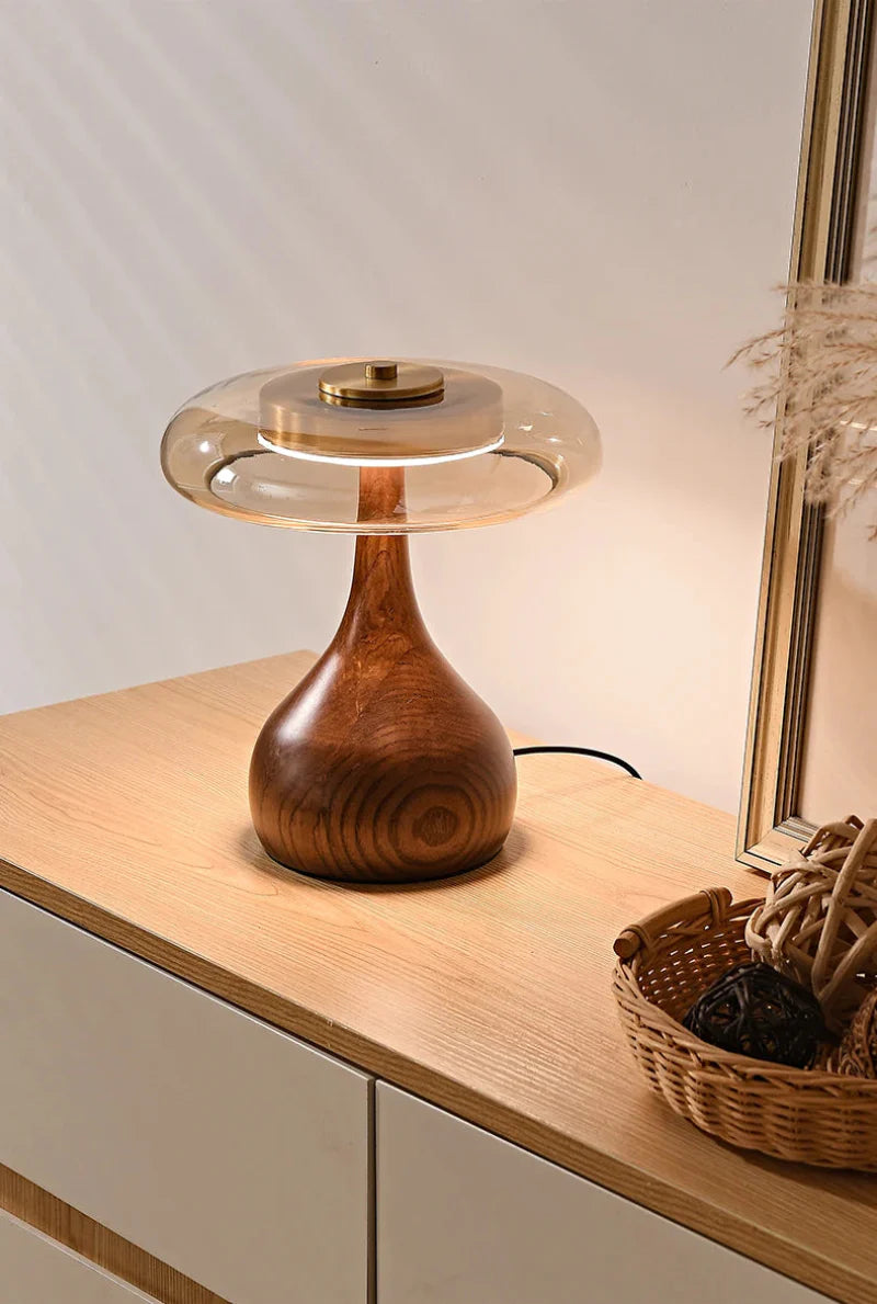 Amandine Retro Wood & Glass Table Lamp