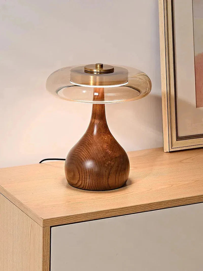 Amandine Retro Wood & Glass Table Lamp