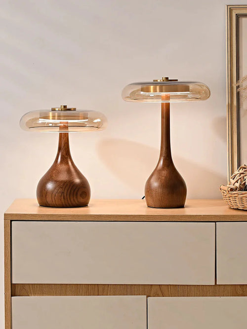 Amandine Retro Wood & Glass Table Lamp
