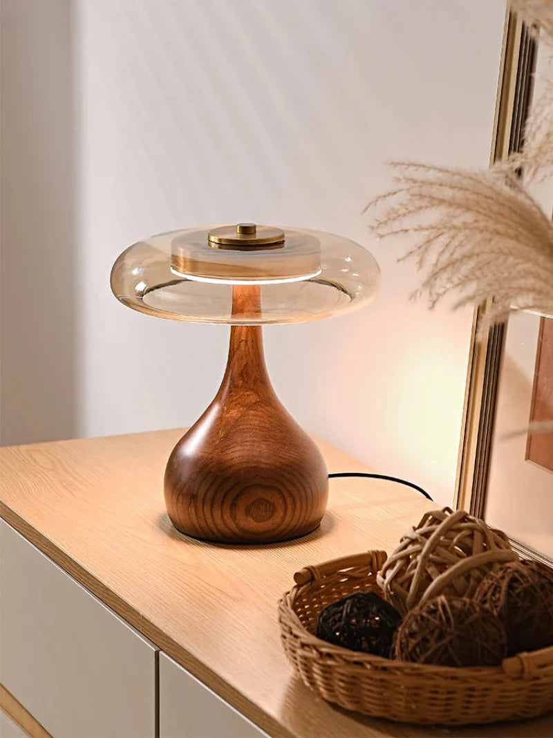 Amandine Retro Wood & Glass Table Lamp