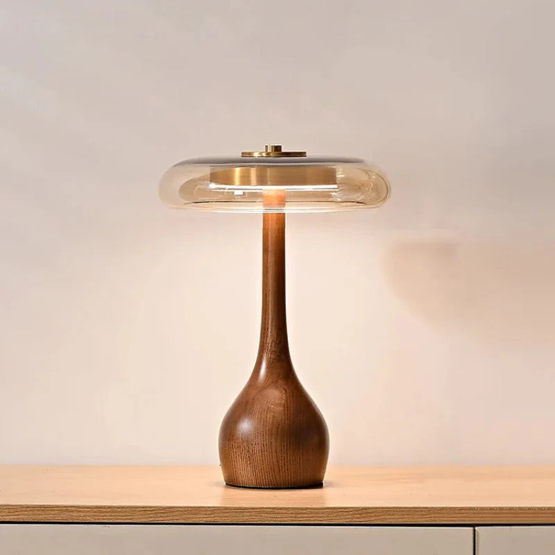 Amandine Retro Wood & Glass Table Lamp Large