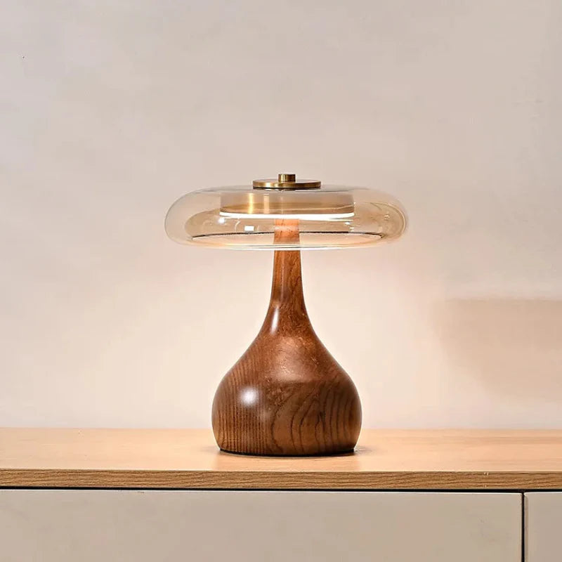 Amandine Retro Wood & Glass Table Lamp
