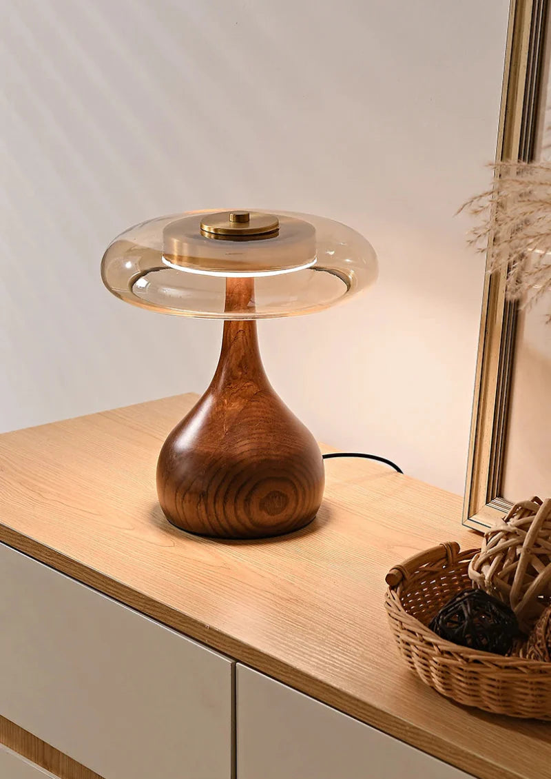 Amandine Retro Wood & Glass Table Lamp