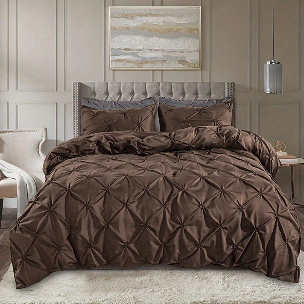 Amore Luxury Pinch Pleat Duvet Cover Set Chestnut Brown