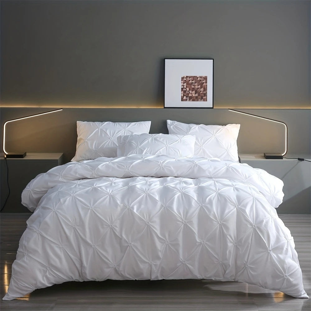 Amore Luxury Pinch Pleat Duvet Cover Set Pearl White