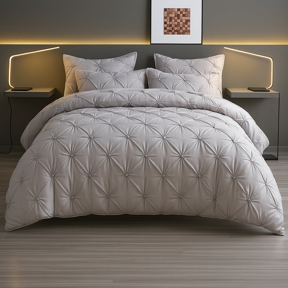 Amore Luxury Pinch Pleat Duvet Cover Set Slate Gray