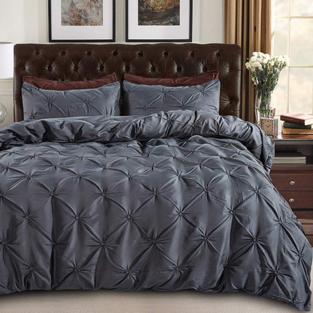 Amore Luxury Pinch Pleat Duvet Cover Set Silver Haze