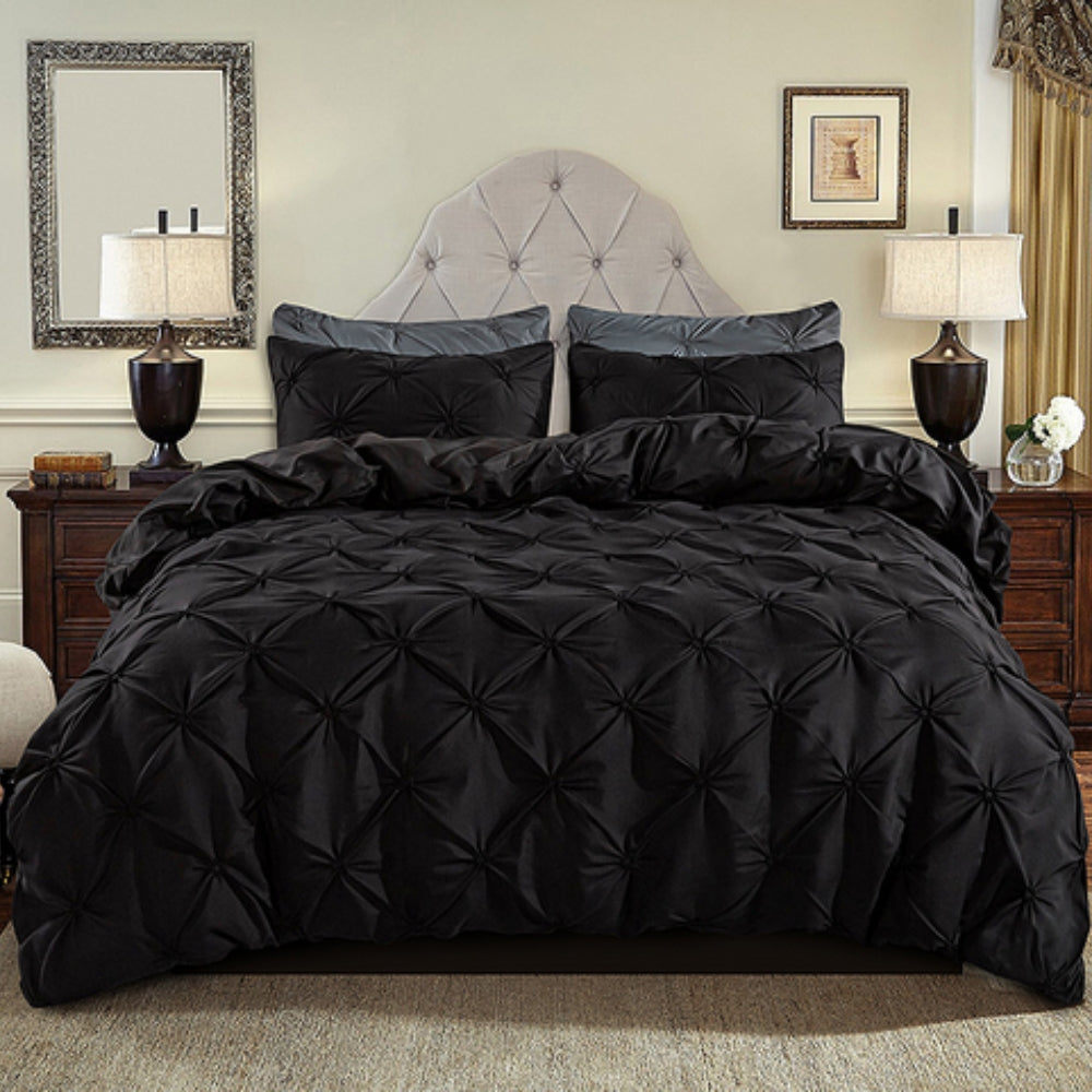 Amore Luxury Pinch Pleat Duvet Cover Set Midnight Black