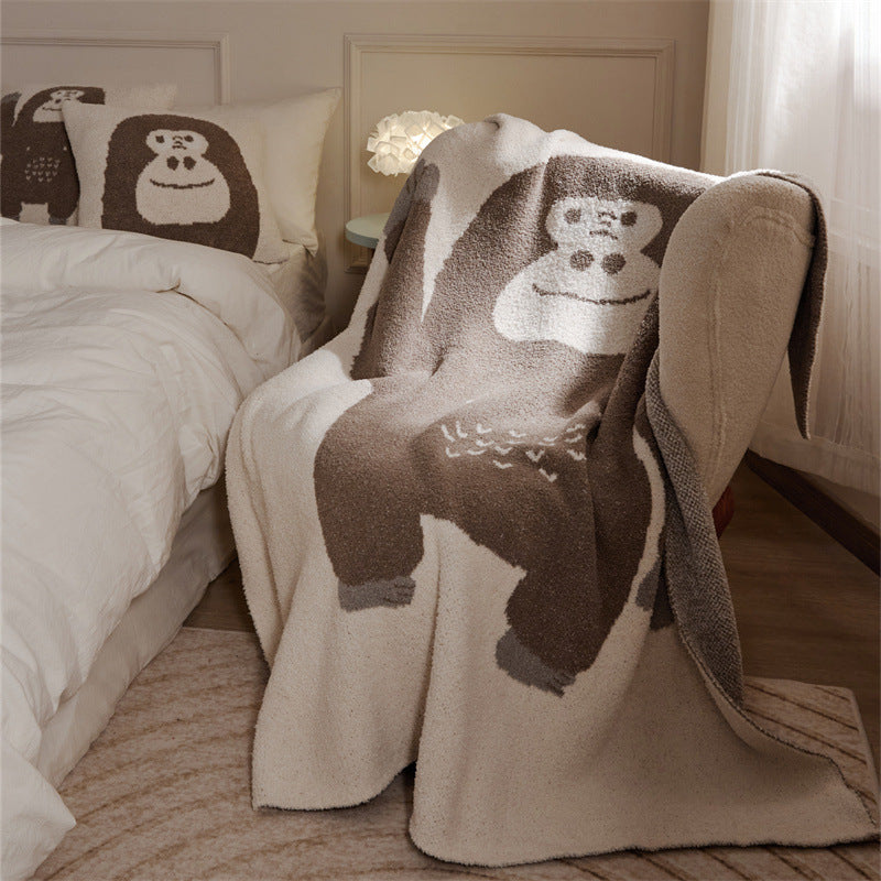 Chimpanzee Throw Blanket & Pillowcase - Hello & Face Brown Blanket