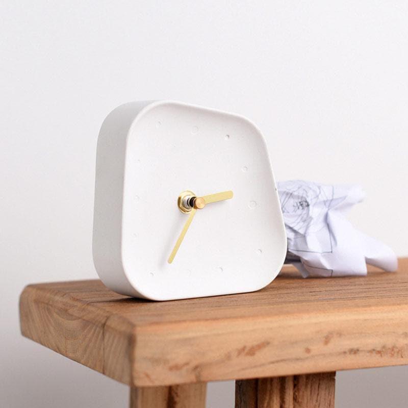 Any Time Cement Desk Clock White