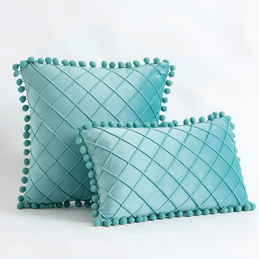 Quilted Luxe Cushion Cover Aqua Blue 12"x20"