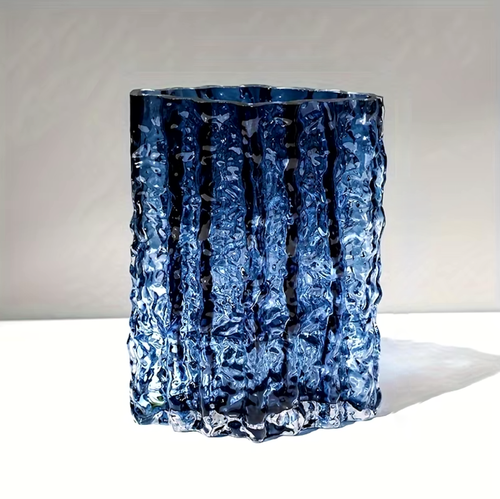Arctic Ice Textured Glass Vase Blue