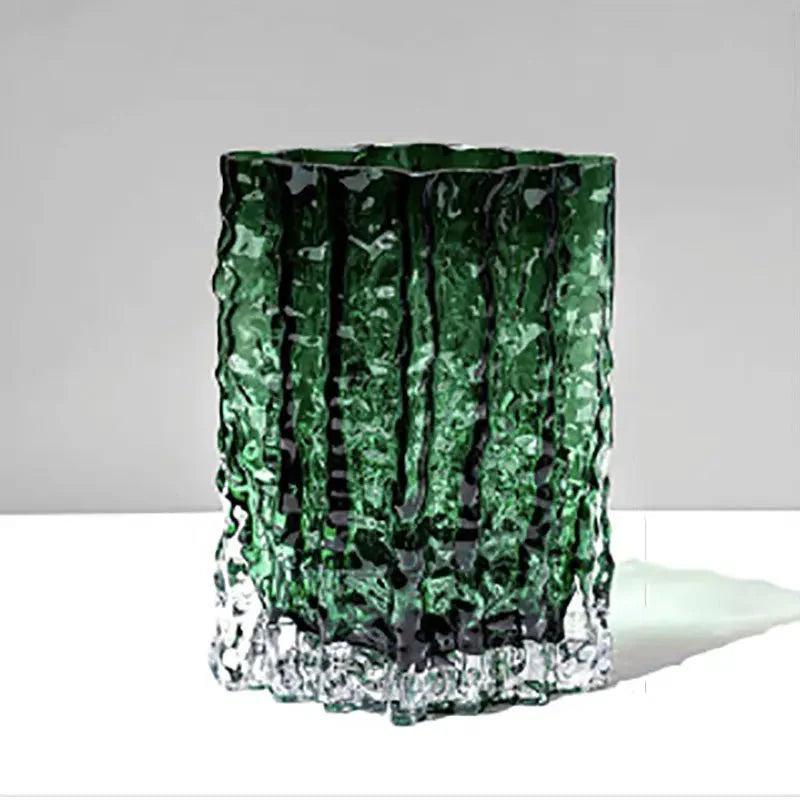Arctic Ice Textured Glass Vase Green