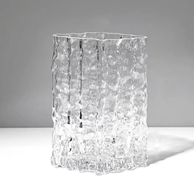 Arctic Ice Textured Glass Vase Transparent