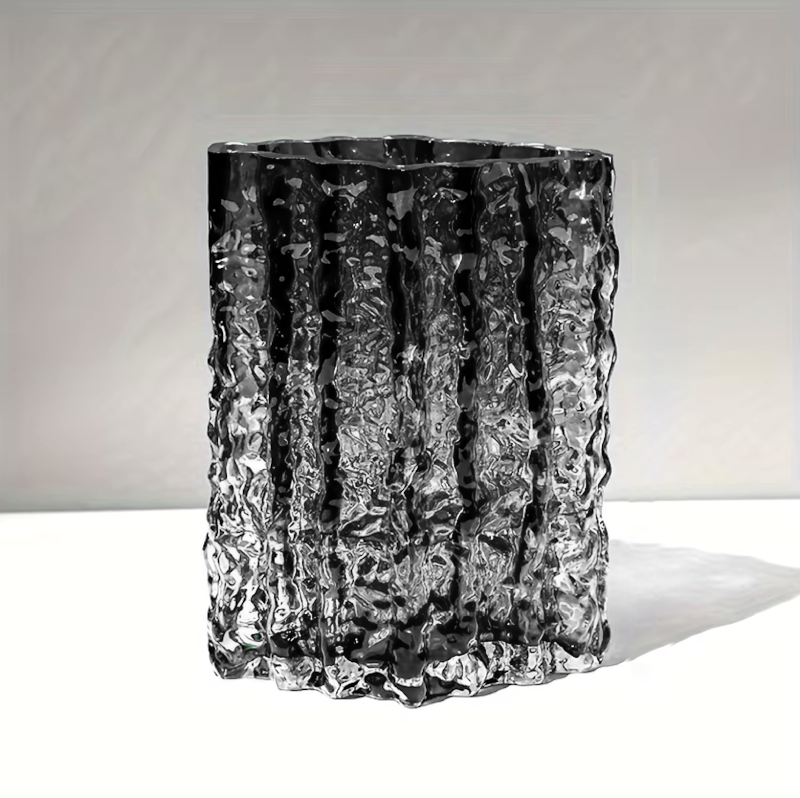 Arctic Ice Textured Glass Vase Smoke