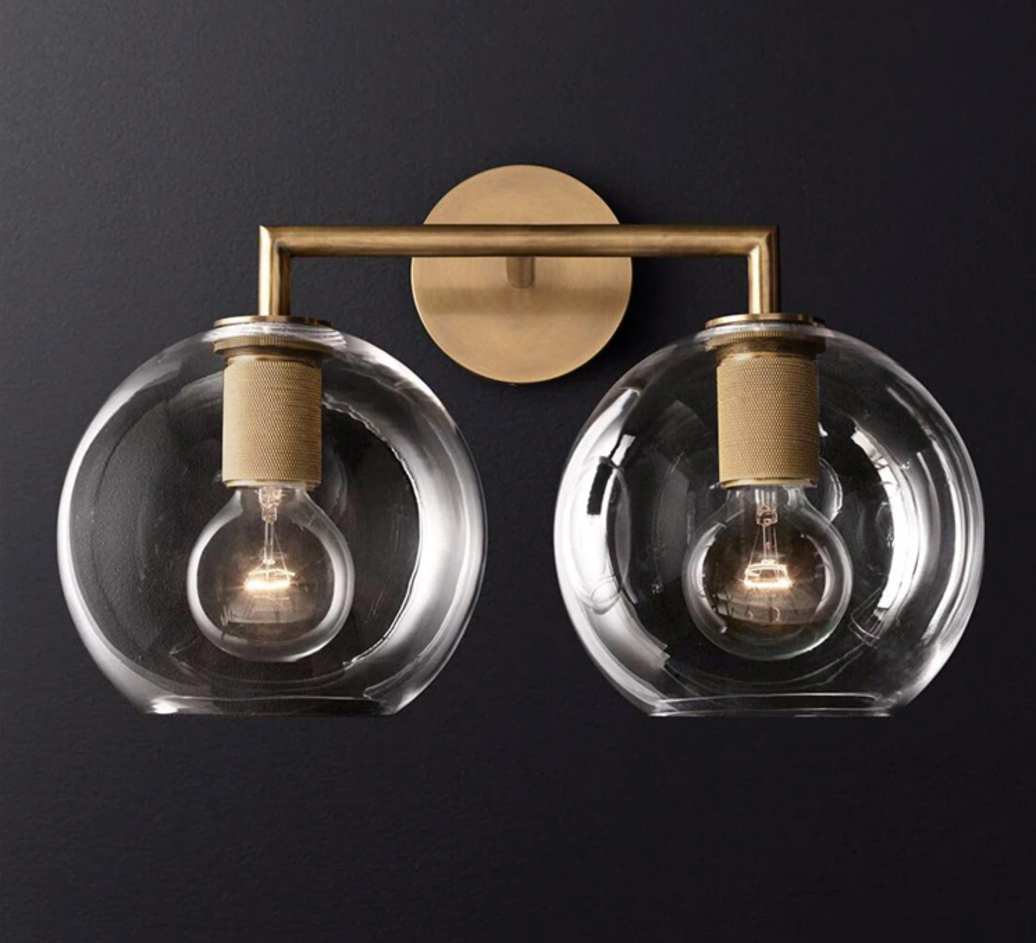 Armed Retro Brass Series - Double Wall Sconce Globe Armed Double Sconce